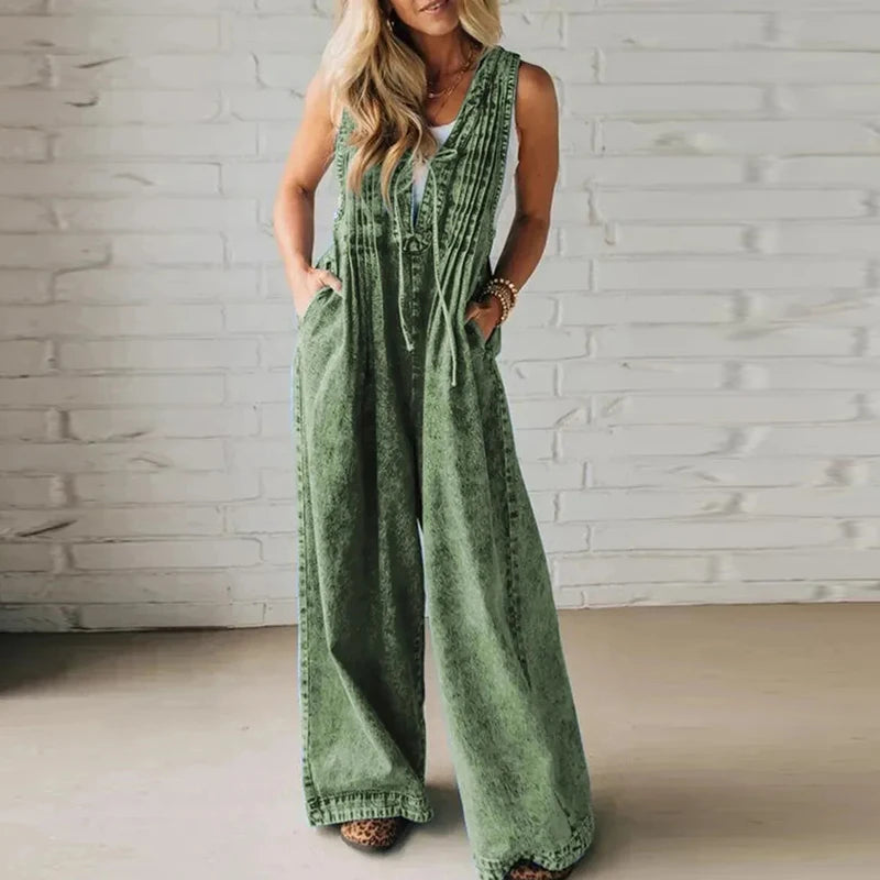 Women's Jumpsuit With Pockets and V-Neck.