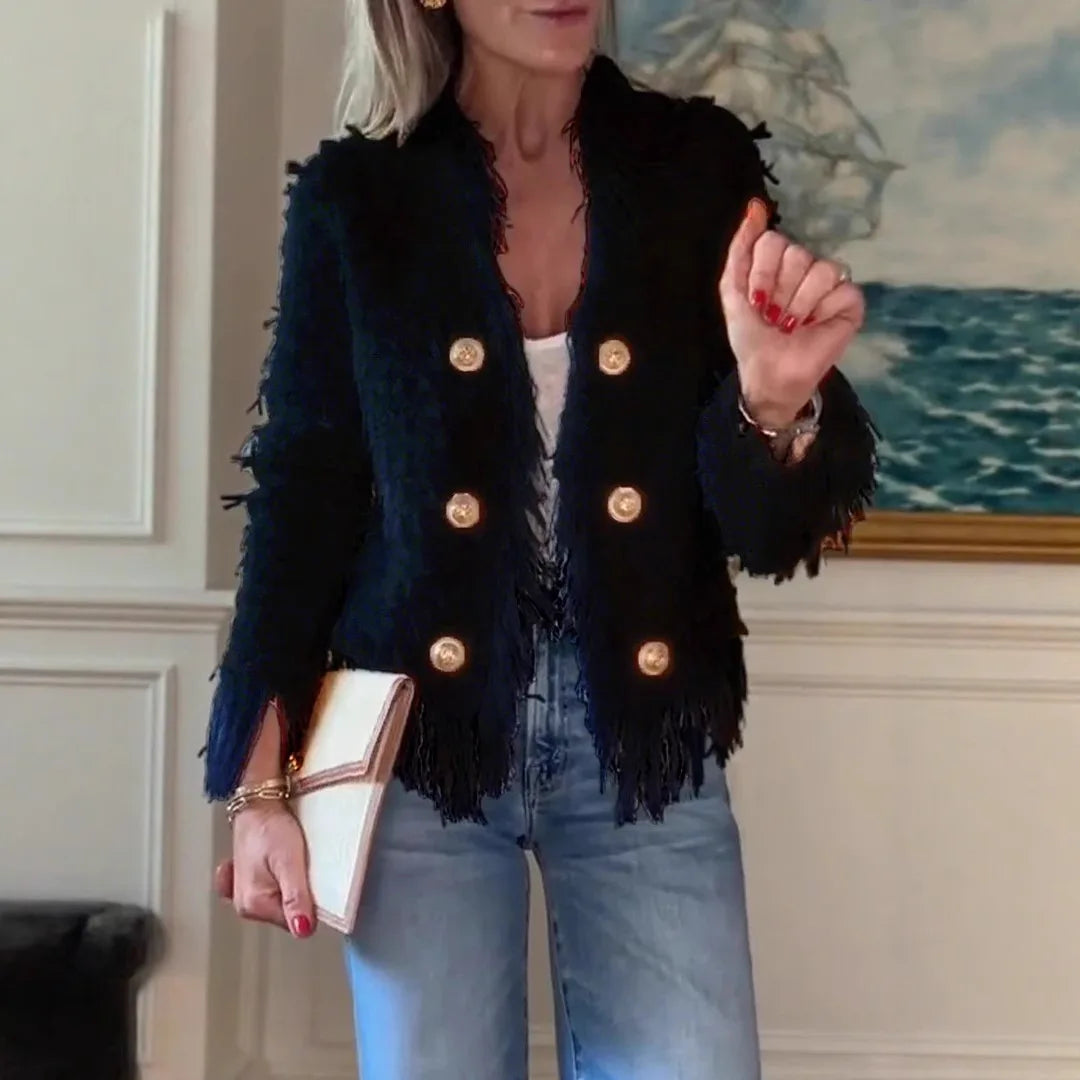 Women's knitted coat with fringe