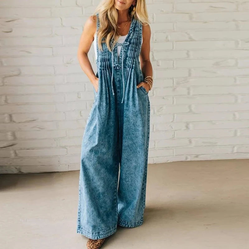 Women's Jumpsuit With Pockets and V-Neck.