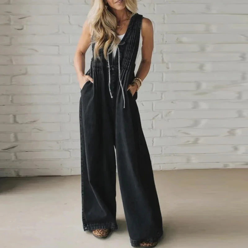 Women's Jumpsuit With Pockets and V-Neck.