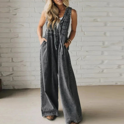 Women's Jumpsuit With Pockets and V-Neck.
