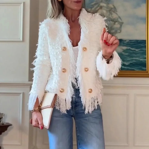 Women's knitted coat with fringe