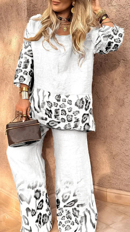 Women's Loose Fitting Set With Leopard Print Details